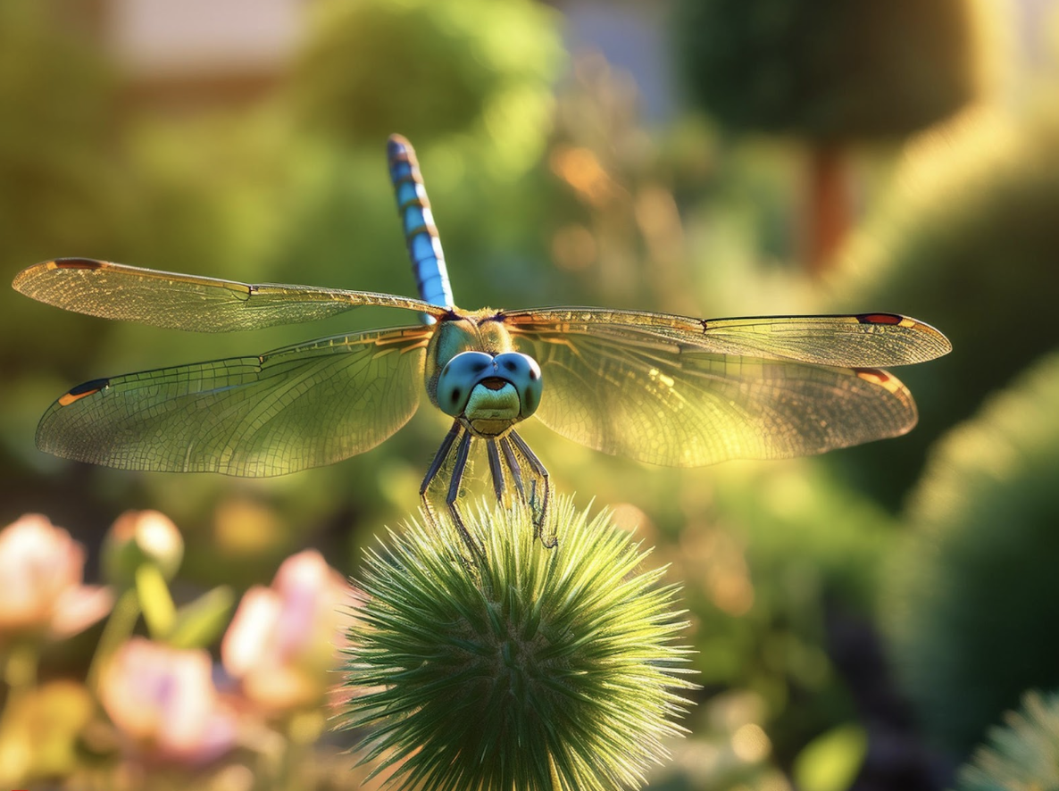 Variety of dragonfly-friendly garden plants.